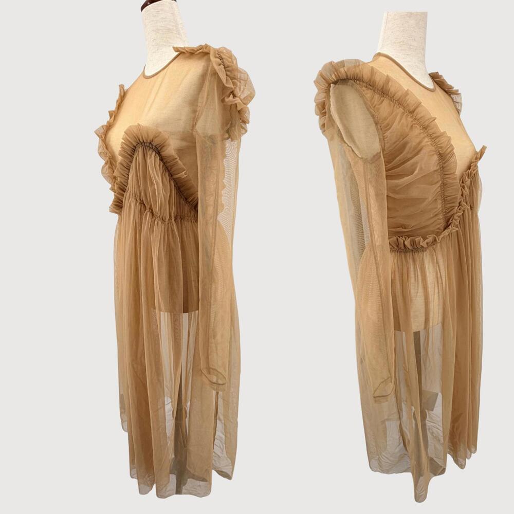 Preen Dress Echo Sheer Tulle Ruffle Nude L - Picture 3 of 9